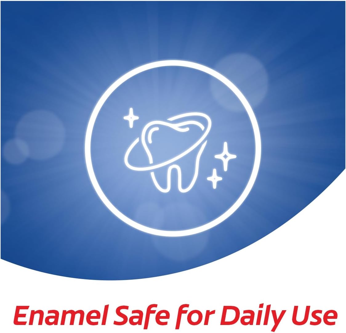 Colgate Optic White toothpaste UAE enamel safe icon showing sparkling tooth on blue background Colgate Optic White toothpaste UAE enamel safe icon showing sparkling tooth on blue background