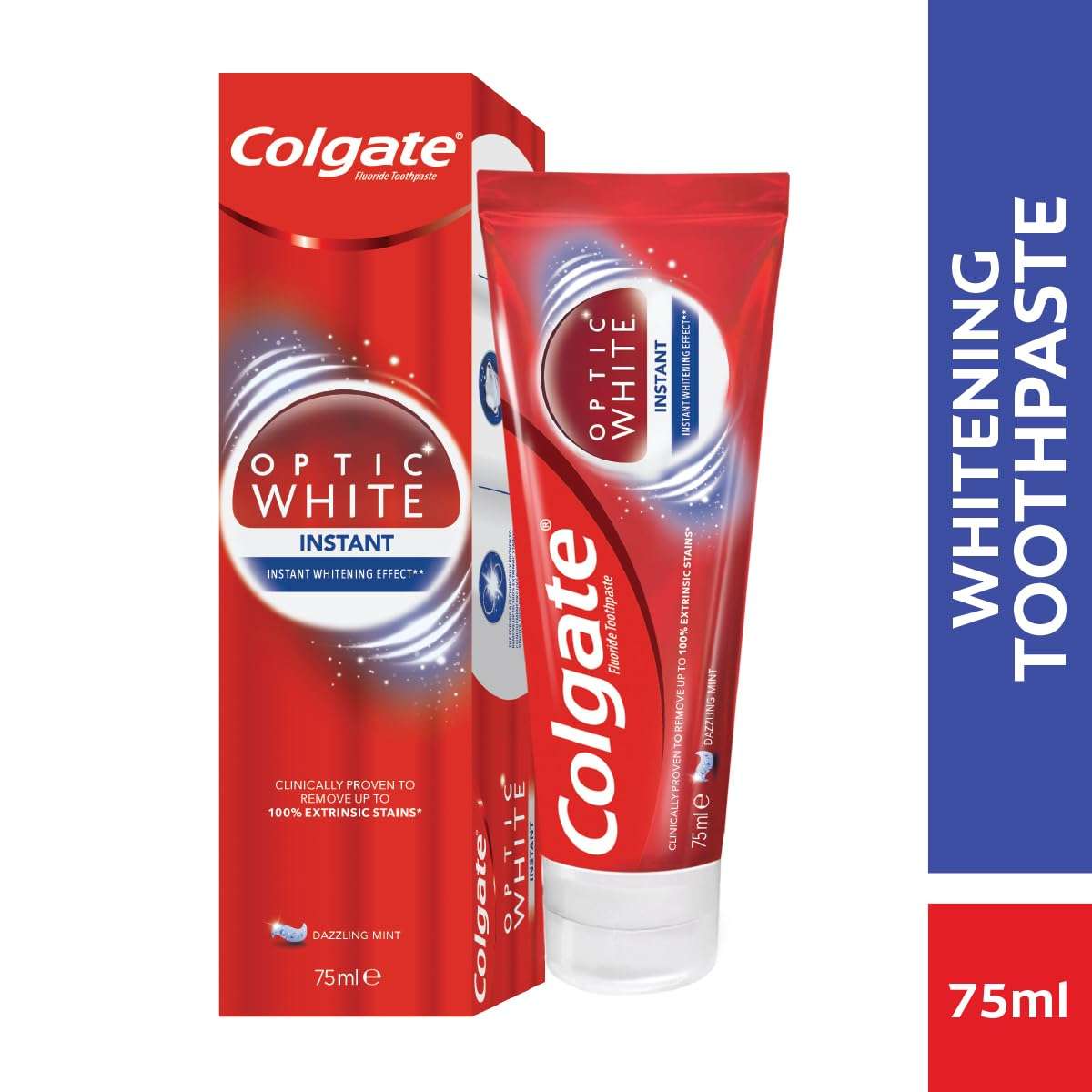 Colgate Optic White toothpaste UAE 75ml red tube and box instant whitening toothpaste mint flavor Colgate Optic White toothpaste UAE 75ml red tube and box instant whitening toothpaste mint flavor
