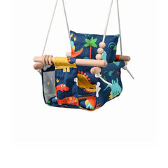 Huitich cotton baby swing with cushion featuring colorful dinosaur patterns and wooden details Huitich cotton baby swing with cushion featuring colorful dinosaur patterns and wooden details