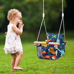 Huitich cotton baby swing with cushion featuring colorful dinosaur design for outdoor fun Huitich cotton baby swing with cushion featuring colorful dinosaur design for outdoor fun