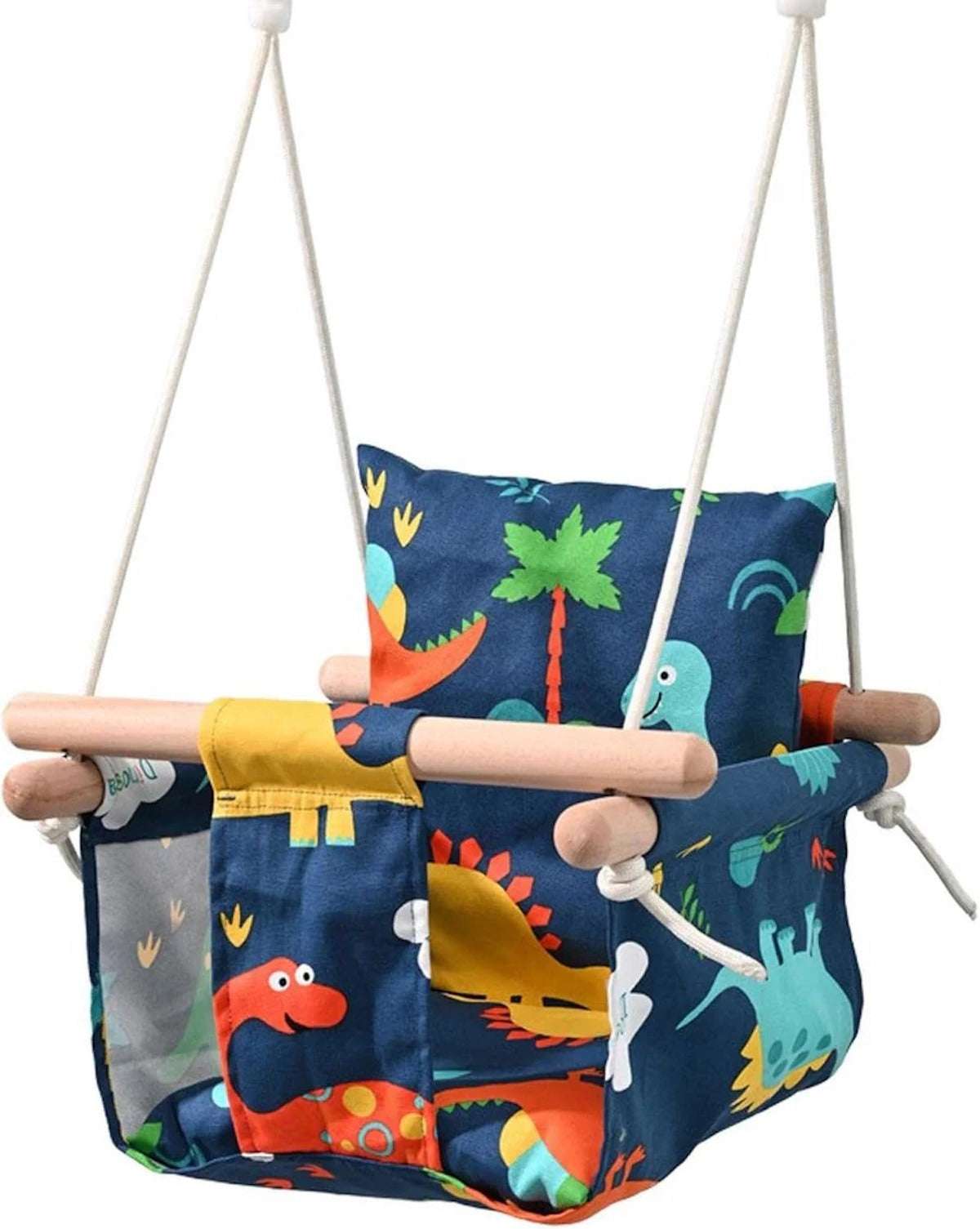 Colorful Huitich cotton baby swing with cushion featuring dinosaur design for playful comfort Colorful Huitich cotton baby swing with cushion featuring dinosaur design for playful comfort