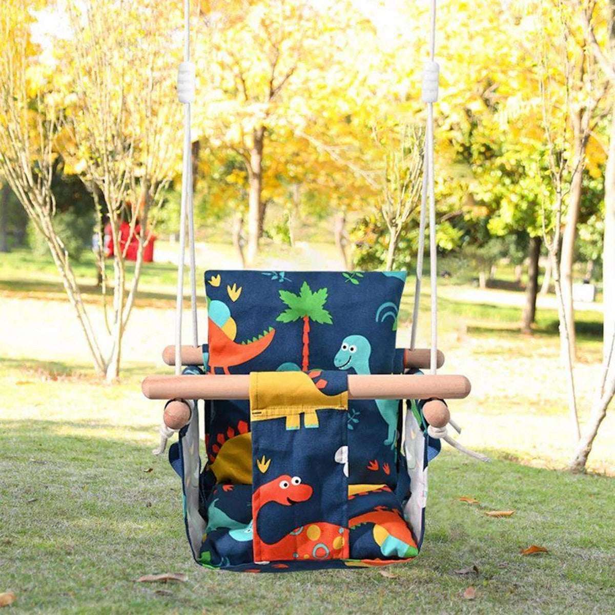 Huitich cotton baby swing with cushion featuring colorful dinosaur design for outdoor playtime fun Huitich cotton baby swing with cushion featuring colorful dinosaur design for outdoor playtime fun