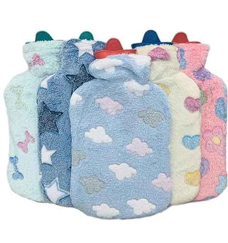 HWB pastel plush hot water bag for pain relief set with cloud star and heart patterns soft fleece covers HWB pastel plush hot water bag for pain relief set with cloud star and heart patterns soft fleece covers