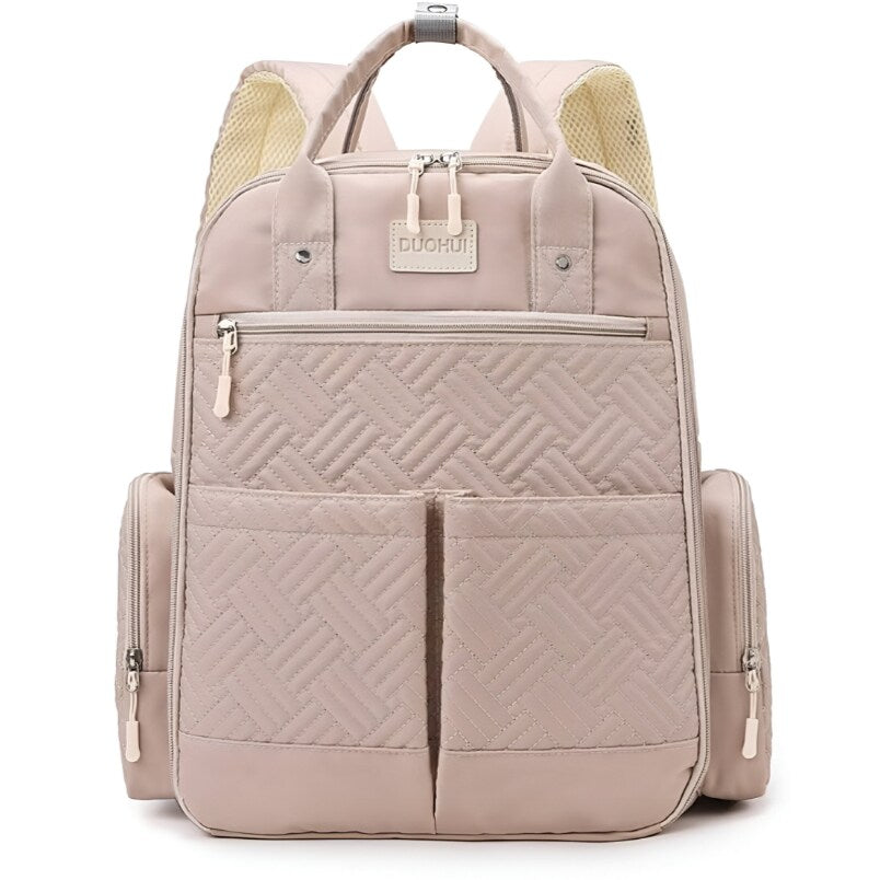 Huitich stylish baby travel bag in soft pink with multiple pockets and quilted design Huitich stylish baby travel bag in soft pink with multiple pockets and quilted design
