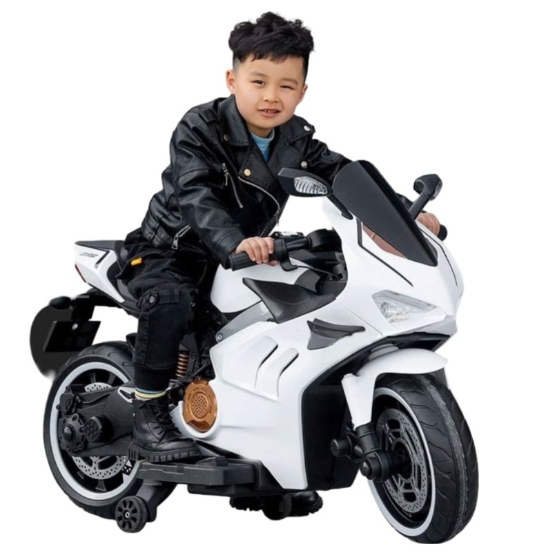 Huitich charging motorbike early learning electric bike for toddlers with white body and black details Huitich charging motorbike early learning electric bike for toddlers with white body and black details