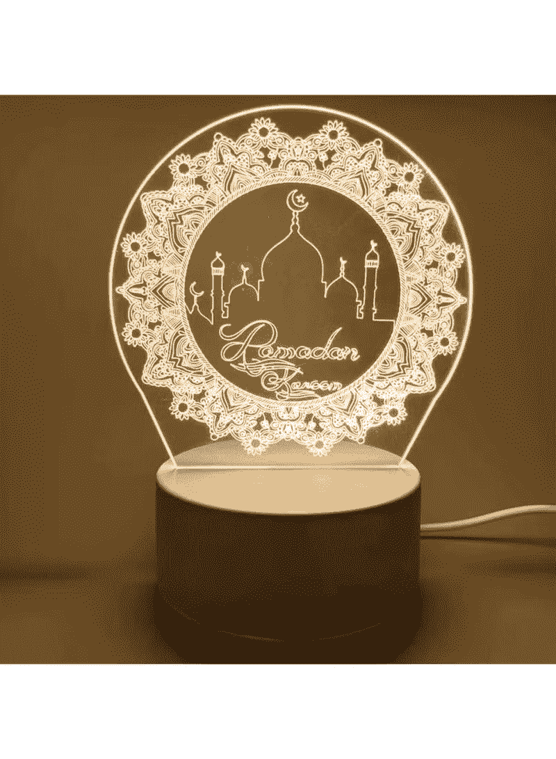 Huitich LED Ramadan Mubarak Lamp featuring Eid Mubarak 3D night light with mosque and crescent design Huitich LED Ramadan Mubarak Lamp featuring Eid Mubarak 3D night light with mosque and crescent design
