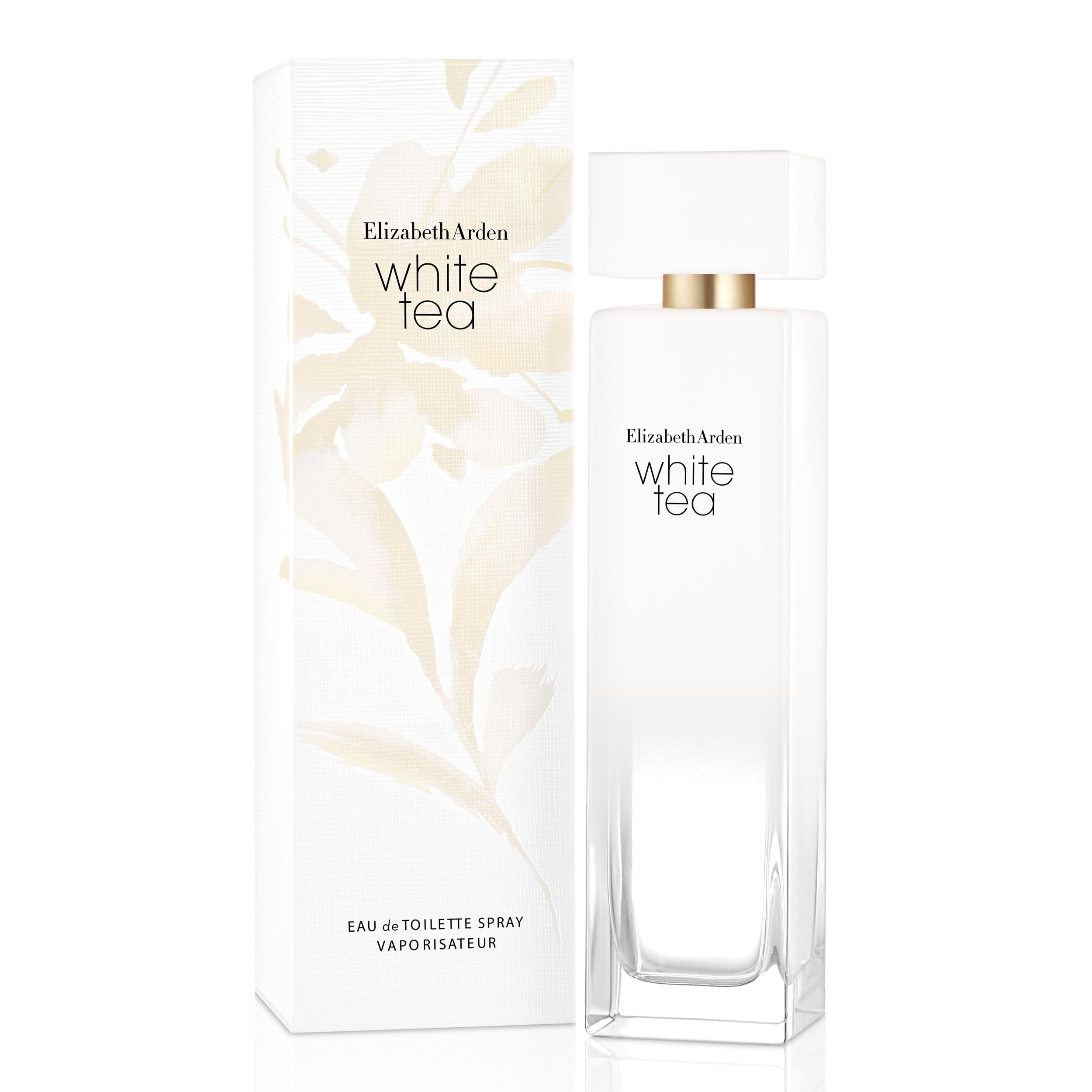Elizabeth Arden White Tea perfume bottle and packaging with elegant white and gold design Elizabeth Arden White Tea perfume bottle and packaging with elegant white and gold design