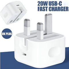 Huitich 20W USB-C fast charging adapter for iPhone and Android with UK plug design Huitich 20W USB-C fast charging adapter for iPhone and Android with UK plug design