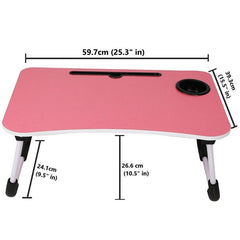 Huitich foldable laptop desk UAE in pink with cup holder and adjustable legs for portable use Huitich foldable laptop desk UAE in pink with cup holder and adjustable legs for portable use