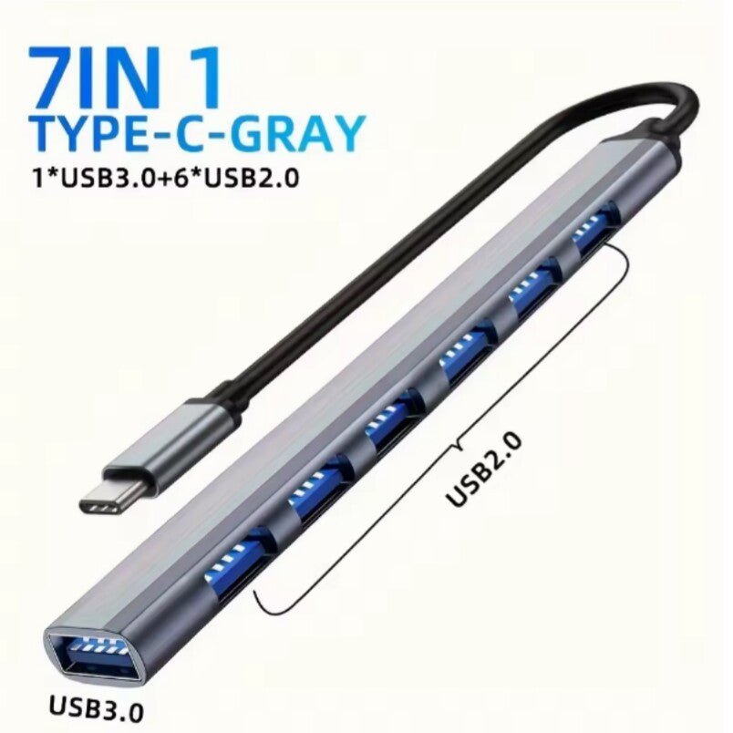 Huitich dual interface USB hub for laptop with 7 in 1 Type-C gray USB 3.0 and USB 2.0 ports Huitich dual interface USB hub for laptop with 7 in 1 Type-C gray USB 3.0 and USB 2.0 ports