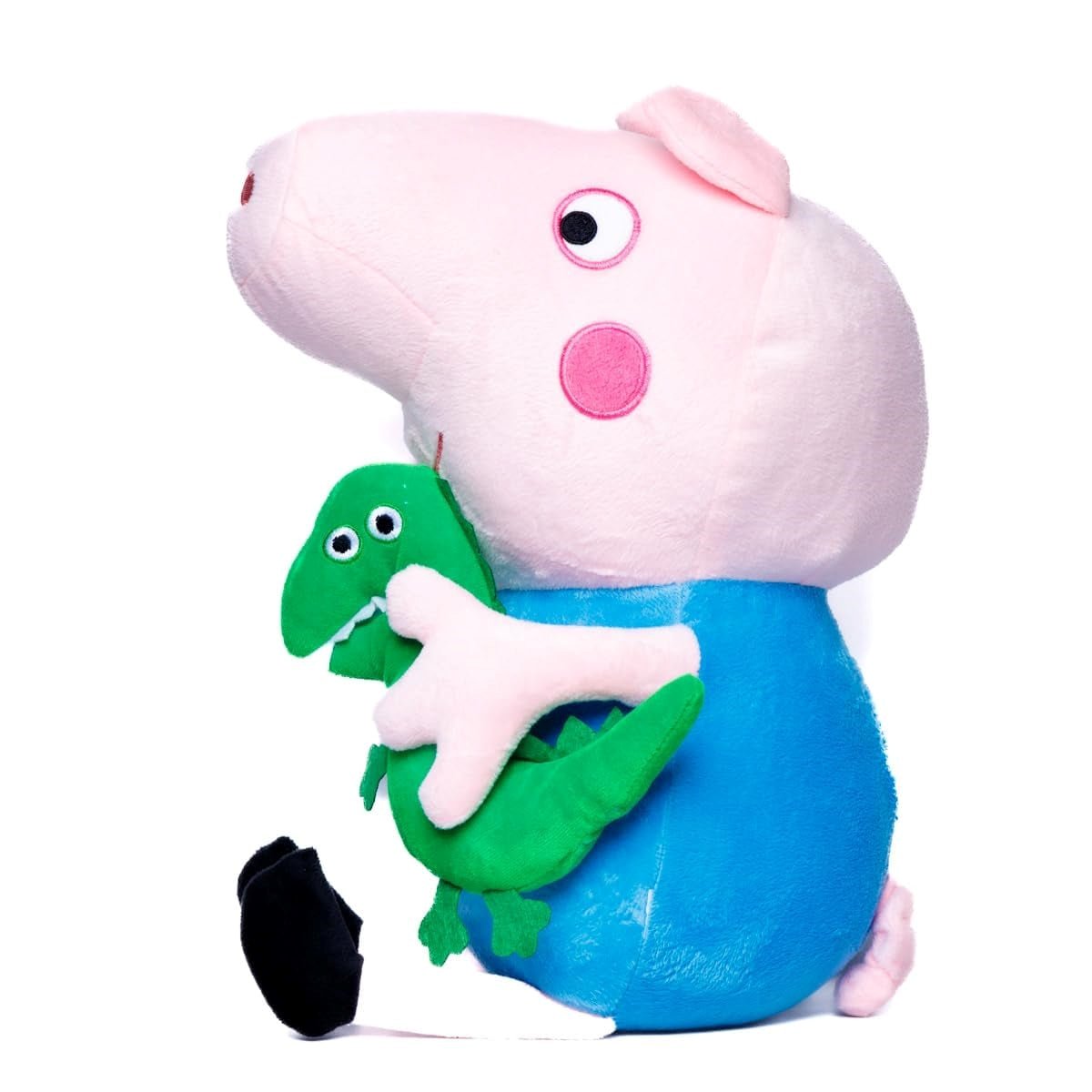 George Buddy soft toy 19x10cm plush character in blue outfit holding a green dinosaur toy George Buddy soft toy 19x10cm plush character in blue outfit holding a green dinosaur toy
