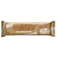 Grenade Carb Killa protein bar Caramel Chaos chocolate coated bar in gold wrapper displaying 21g protein low sugar Grenade Carb Killa protein bar Caramel Chaos chocolate coated bar in gold wrapper displaying 21g protein low sugar