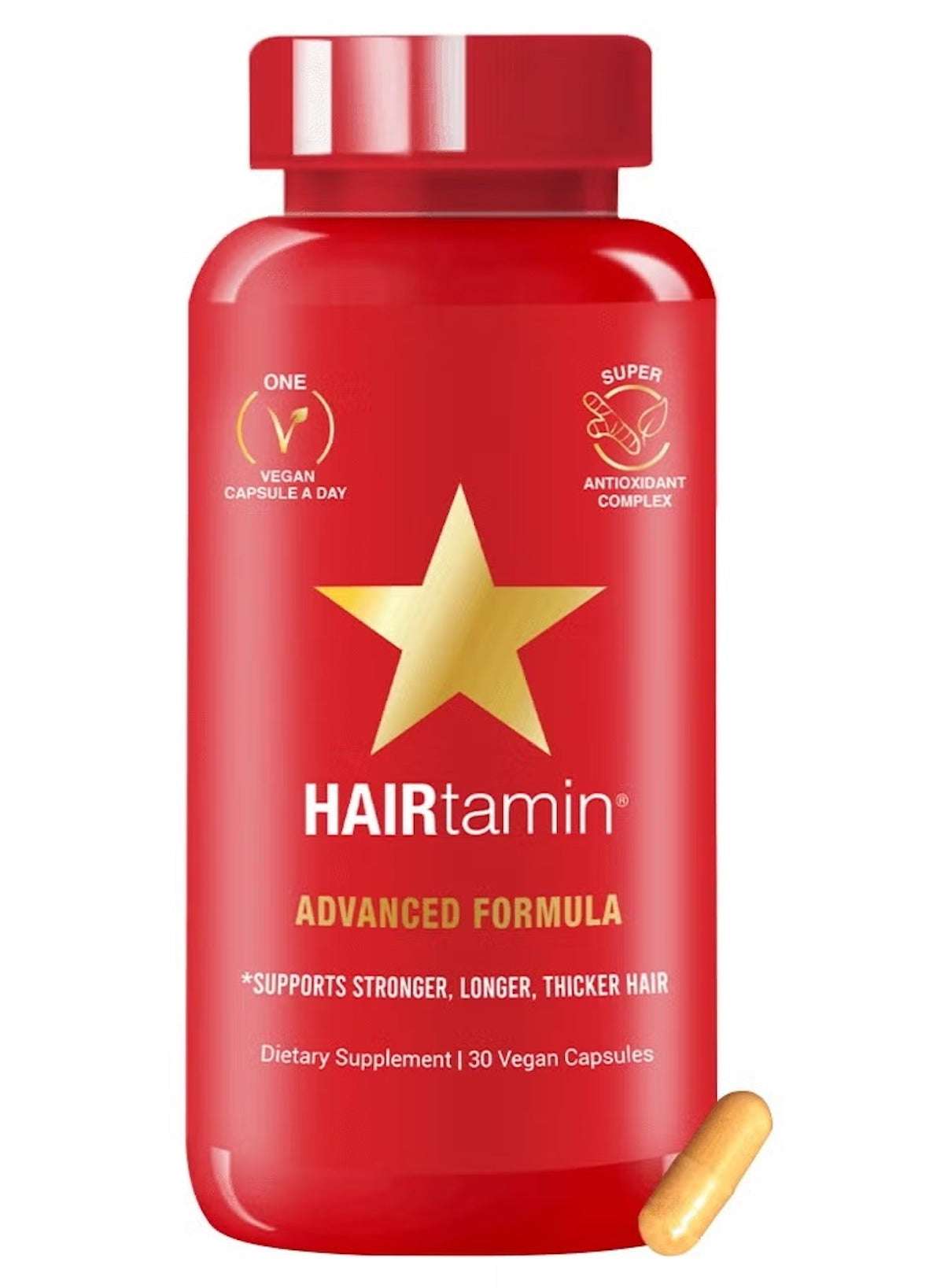 HAIRTamin hair growth supplement bottle with advanced formula for stronger, longer, thicker hair HAIRTamin hair growth supplement bottle with advanced formula for stronger, longer, thicker hair