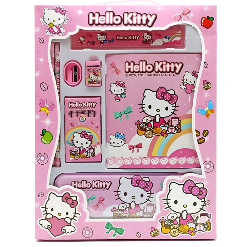 Huitich 8 piece Hello Kitty school kit with pink stationery items featuring Hello Kitty designs Huitich 8 piece Hello Kitty school kit with pink stationery items featuring Hello Kitty designs