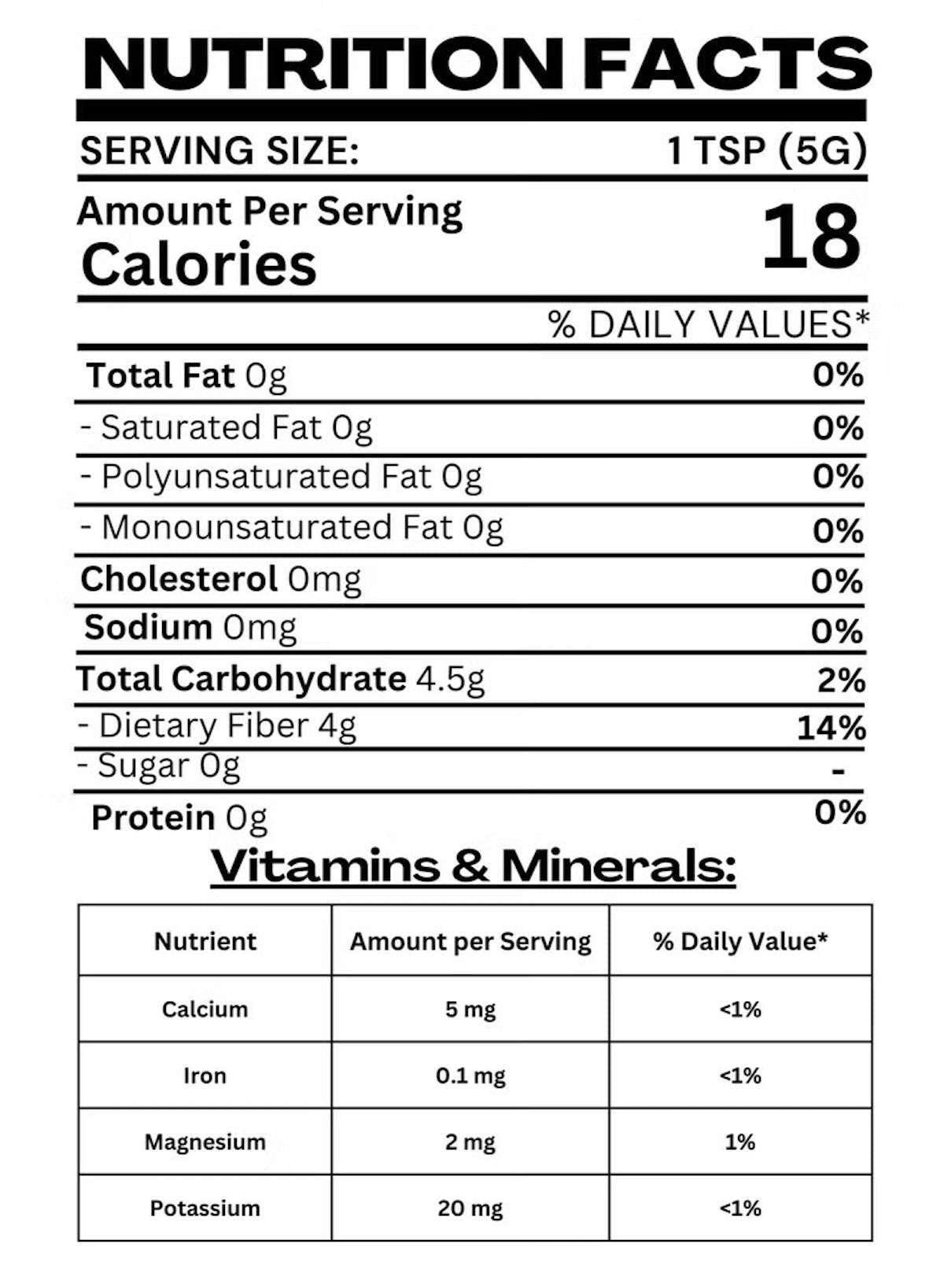 Nutritional facts label for Herbal Supplements Psyllium Husk Powder UAE showing serving size and nutrients Nutritional facts label for Herbal Supplements Psyllium Husk Powder UAE showing serving size and nutrients