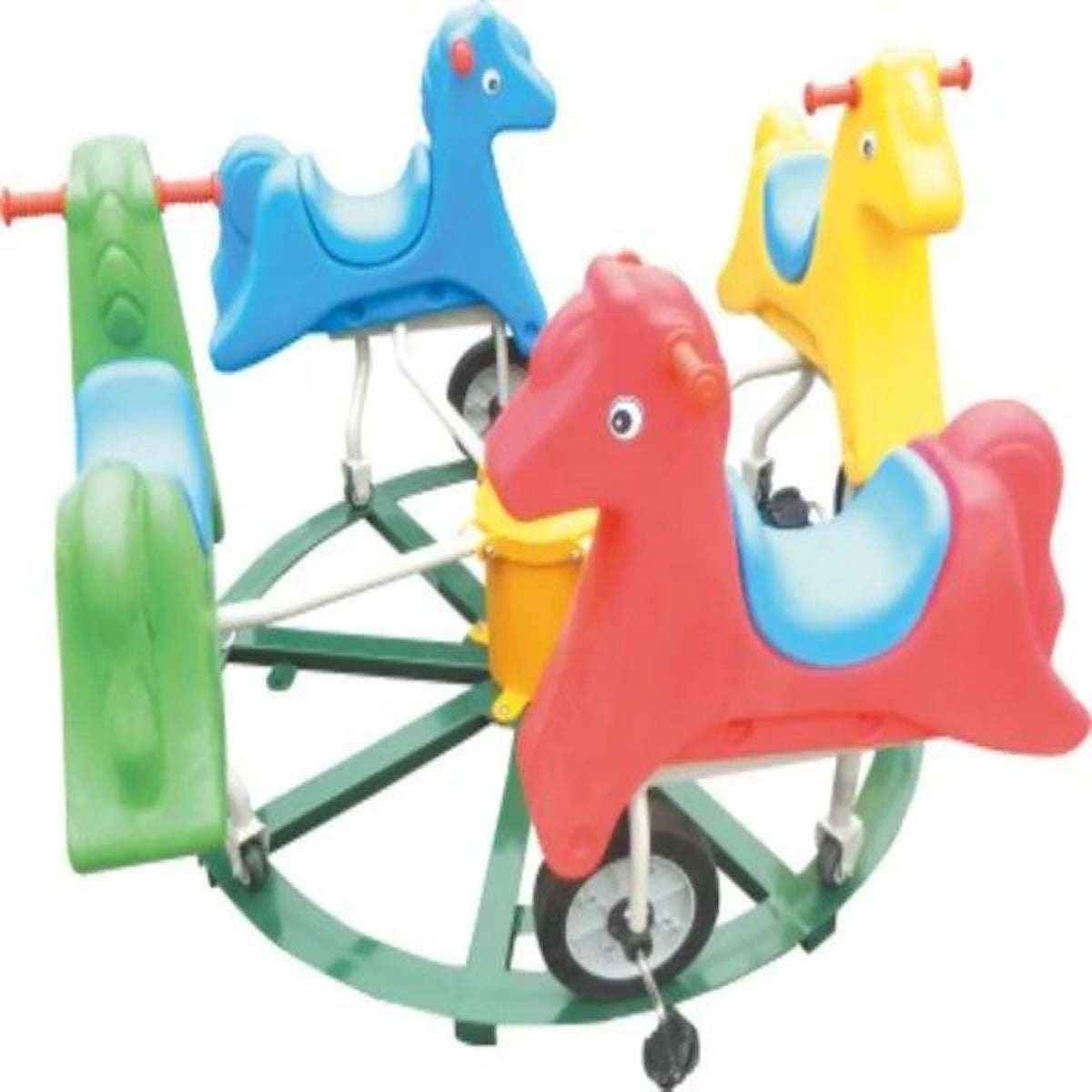 Huitich horse merry go round playset with colorful rocking horses for children's outdoor fun Huitich horse merry go round playset with colorful rocking horses for children's outdoor fun