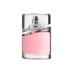 Mumzar Hugo Boss Femme perfume bottle with pink liquid and clear cap isolated on white Mumzar Hugo Boss Femme perfume bottle with pink liquid and clear cap isolated on white