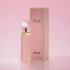 Hugo Boss Ma Vie for women perfume in a pink bottle with matching box by Mumzar Hugo Boss Ma Vie for women perfume in a pink bottle with matching box by Mumzar