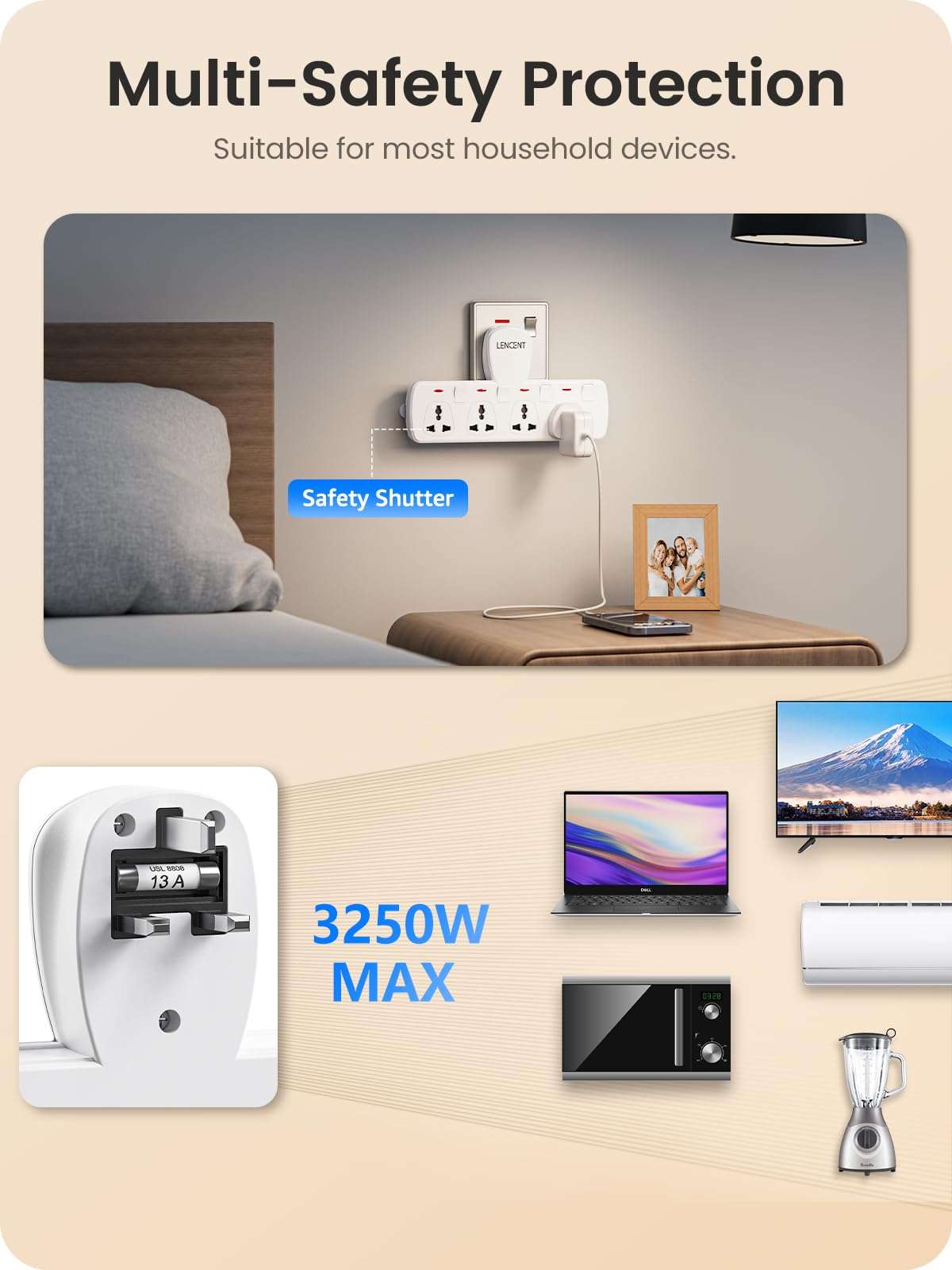 Huitich 4 Way Universal Outlet Adapter Plug with Switch - Mumzar Huitich 4 Way Universal Outlet Adapter Plug with Switch - Mumzar