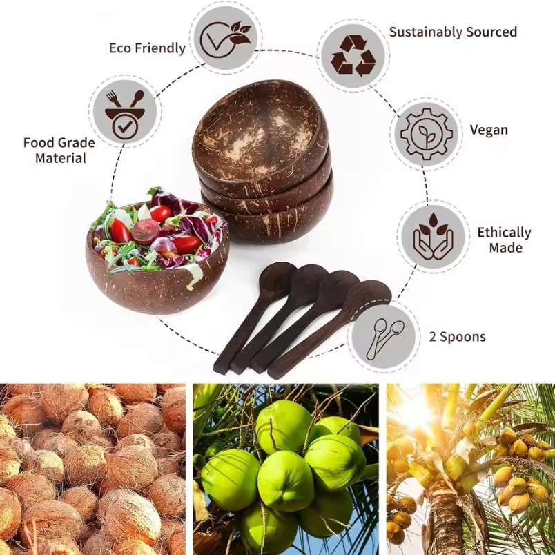 Huitich A - Express Natural Coconut Bowls for Salads Eco - Friendly Set - Mumzar Huitich A - Express Natural Coconut Bowls for Salads Eco - Friendly Set - Mumzar