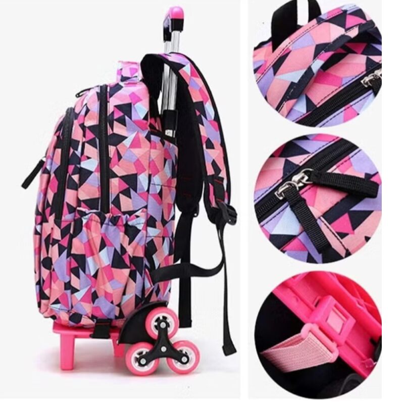 Huitich Girls Trolley School Bag Pink with Adjustable Straps - Mumzar Huitich Girls Trolley School Bag Pink with Adjustable Straps - Mumzar