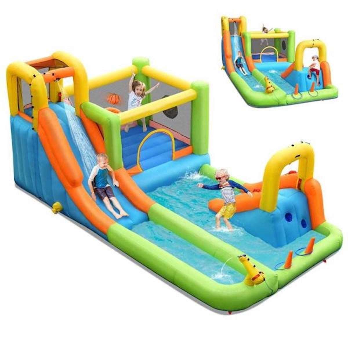 Huitich inflatable slide and pool for kids, featuring a colorful design with slides and a splash area Huitich inflatable slide and pool for kids, featuring a colorful design with slides and a splash area