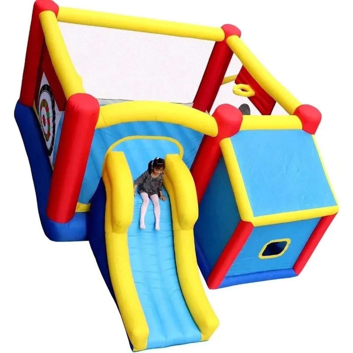 Kids enjoying an inflatable slide and pool combo with vibrant colors and fun design for outdoor play Kids enjoying an inflatable slide and pool combo with vibrant colors and fun design for outdoor play