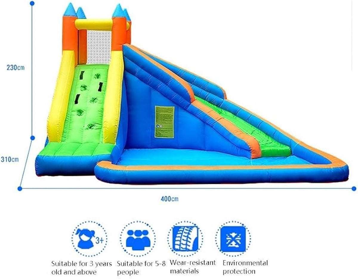 Mumzar inflatable water slide UAE for kids aged 3 and up, featuring two slides and vibrant colors Mumzar inflatable water slide UAE for kids aged 3 and up, featuring two slides and vibrant colors