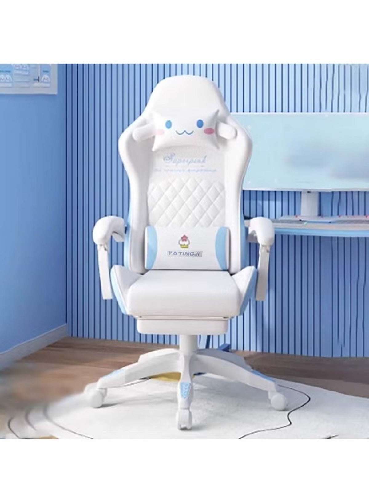 Huitich kids gaming chair with footrest in white and blue design, perfect for comfortable gaming sessions Huitich kids gaming chair with footrest in white and blue design, perfect for comfortable gaming sessions
