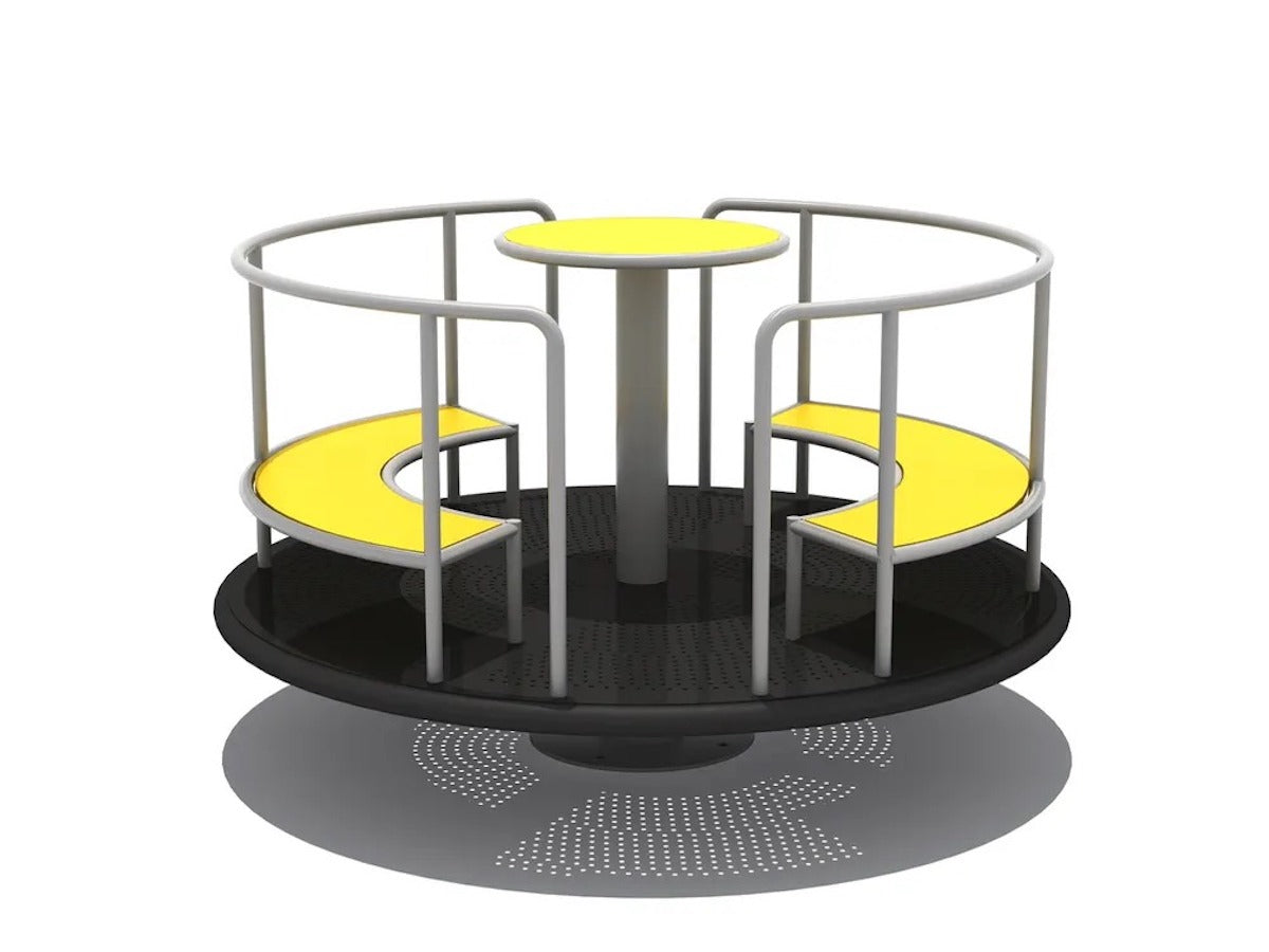 Huitich kids merry go round playground UAE with yellow seating and safety railings for fun outdoor play Huitich kids merry go round playground UAE with yellow seating and safety railings for fun outdoor play