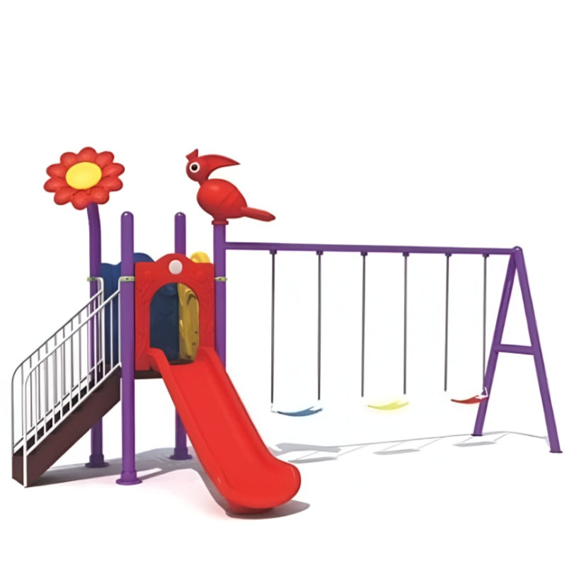 Huitich kids outdoor playground set with red slide purple frame and colorful swings for active play Huitich kids outdoor playground set with red slide purple frame and colorful swings for active play