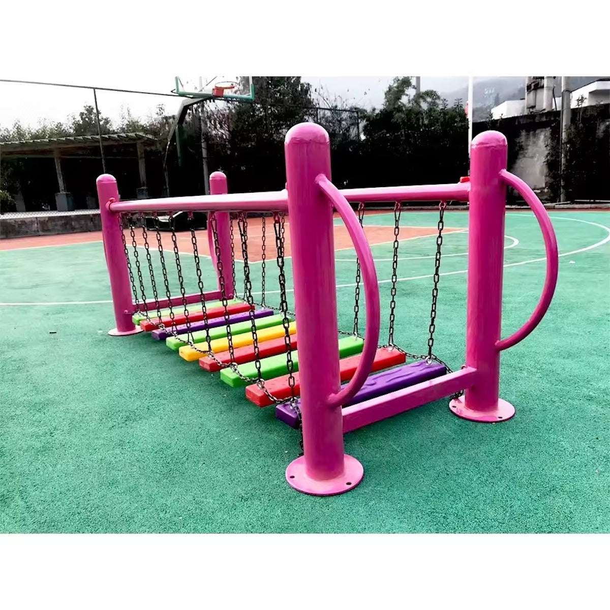 Colorful kids playground bridge with steel chains for outdoor fun and playtime activities Colorful kids playground bridge with steel chains for outdoor fun and playtime activities