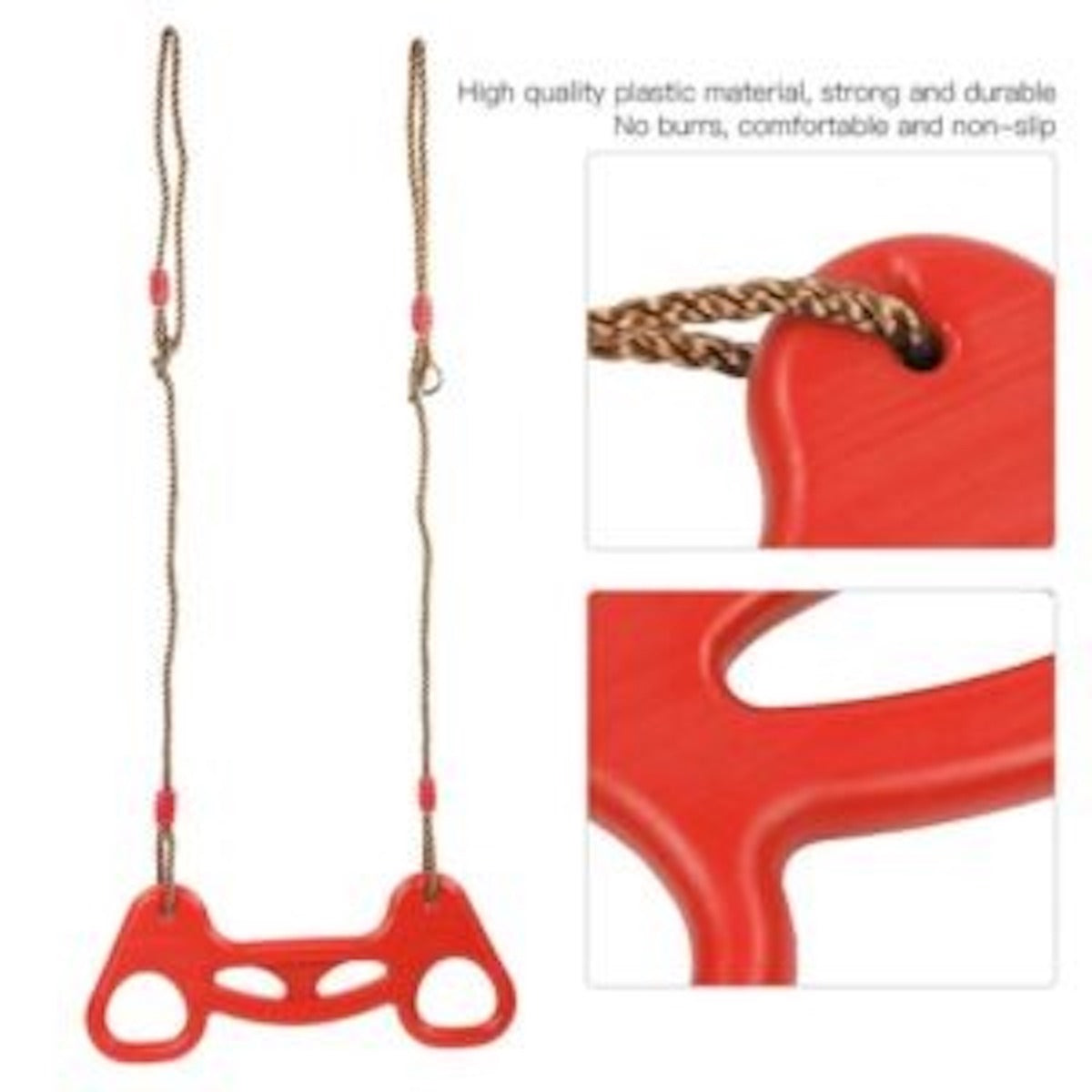 Red kids swing bar with gym rings for outdoor play and exercise, made of durable plastic Red kids swing bar with gym rings for outdoor play and exercise, made of durable plastic