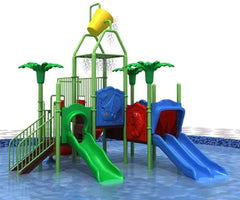 Vibrant kids water playground with slides and splash features for outdoor fun Vibrant kids water playground with slides and splash features for outdoor fun