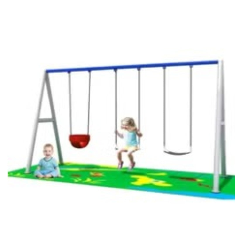 Huitich 3 seat outdoor swing for kids with metal frame and colorful playground mat Huitich 3 seat outdoor swing for kids with metal frame and colorful playground mat