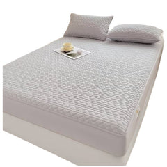 Huitich king size waterproof mattress topper fitted sheet in light gray with quilted pattern and two matching pillows Huitich king size waterproof mattress topper fitted sheet in light gray with quilted pattern and two matching pillows