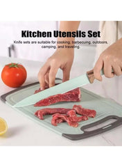 Huitich kitchen utensil set for modern home chefs featuring a sharp knife slicing raw meat on a cutting board Huitich kitchen utensil set for modern home chefs featuring a sharp knife slicing raw meat on a cutting board