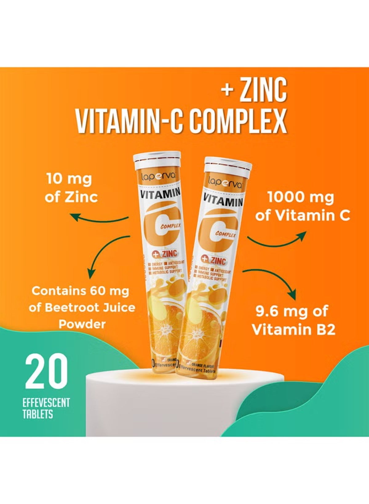 Laperva vitamin C plus zinc tablets, effervescent with 1000 mg Vitamin C and 10 mg Zinc per serving Laperva vitamin C plus zinc tablets, effervescent with 1000 mg Vitamin C and 10 mg Zinc per serving