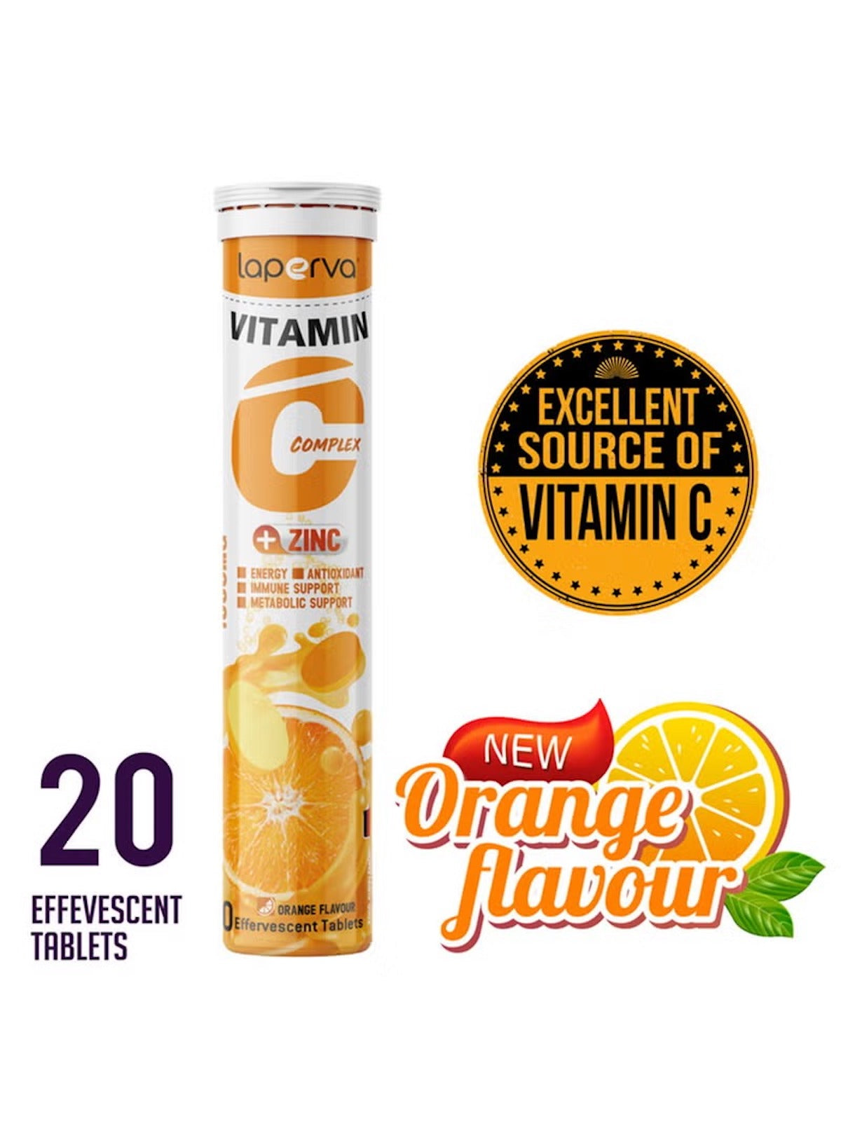 Laperva vitamin C plus zinc tablets in effervescent format with orange flavor for immune support Laperva vitamin C plus zinc tablets in effervescent format with orange flavor for immune support