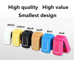 Mumzar mini flip phone bluetooth lineup in white yellow black gold blue and pink compact pocket size Mumzar mini flip phone bluetooth lineup in white yellow black gold blue and pink compact pocket size