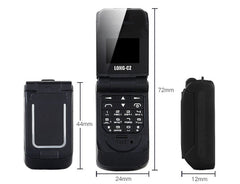 Mumzar mini flip phone bluetooth shown open and closed in black with numeric keypad and compact dimensions Mumzar mini flip phone bluetooth shown open and closed in black with numeric keypad and compact dimensions