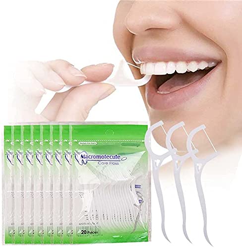 Beibi dental floss picks 160 pcs showing individual packets and white floss picks used by smiling person Beibi dental floss picks 160 pcs showing individual packets and white floss picks used by smiling person