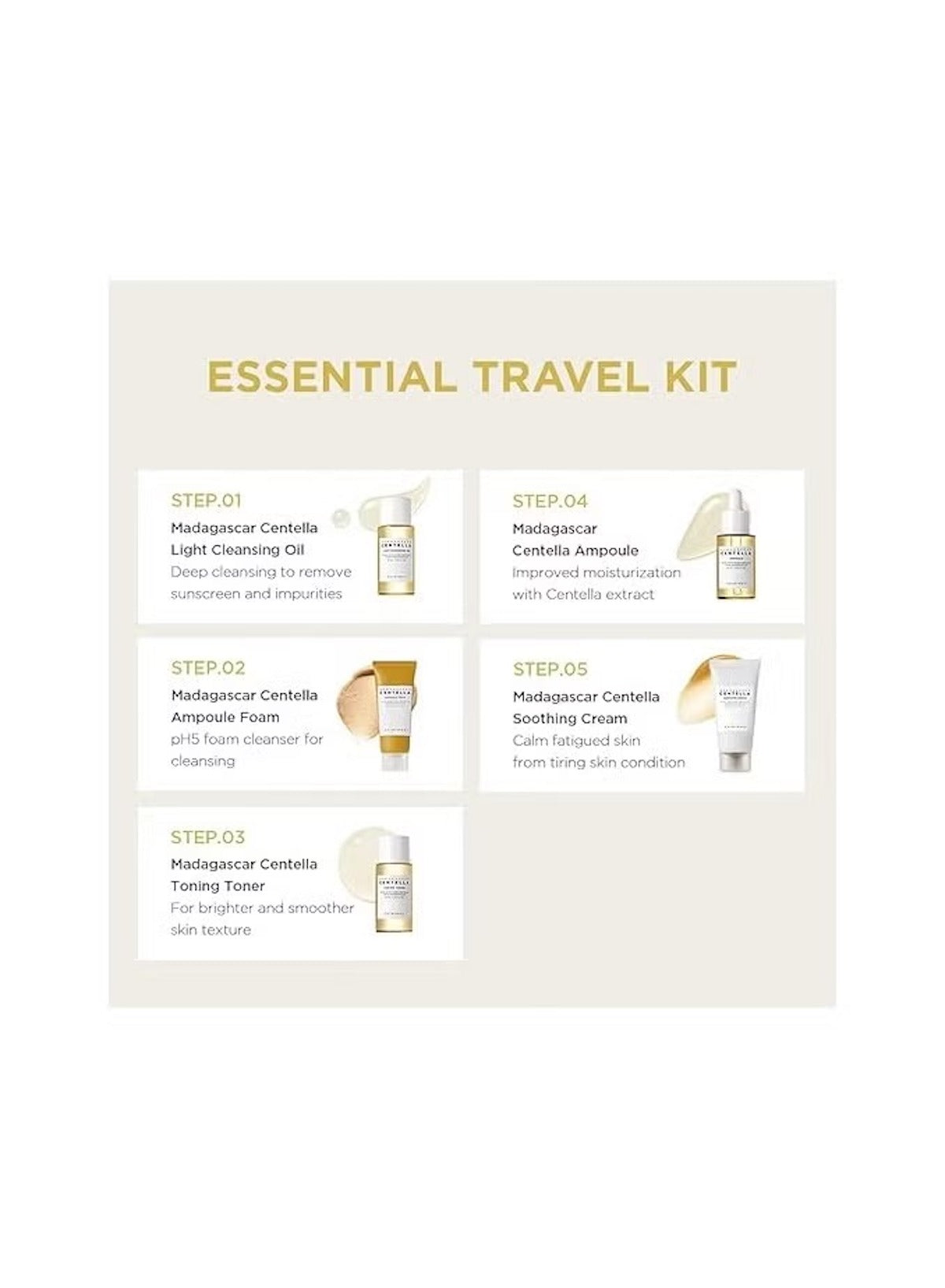 SKIN1004 Madagascar Centella travel kit essential steps for skin care and cleansing routine SKIN1004 Madagascar Centella travel kit essential steps for skin care and cleansing routine