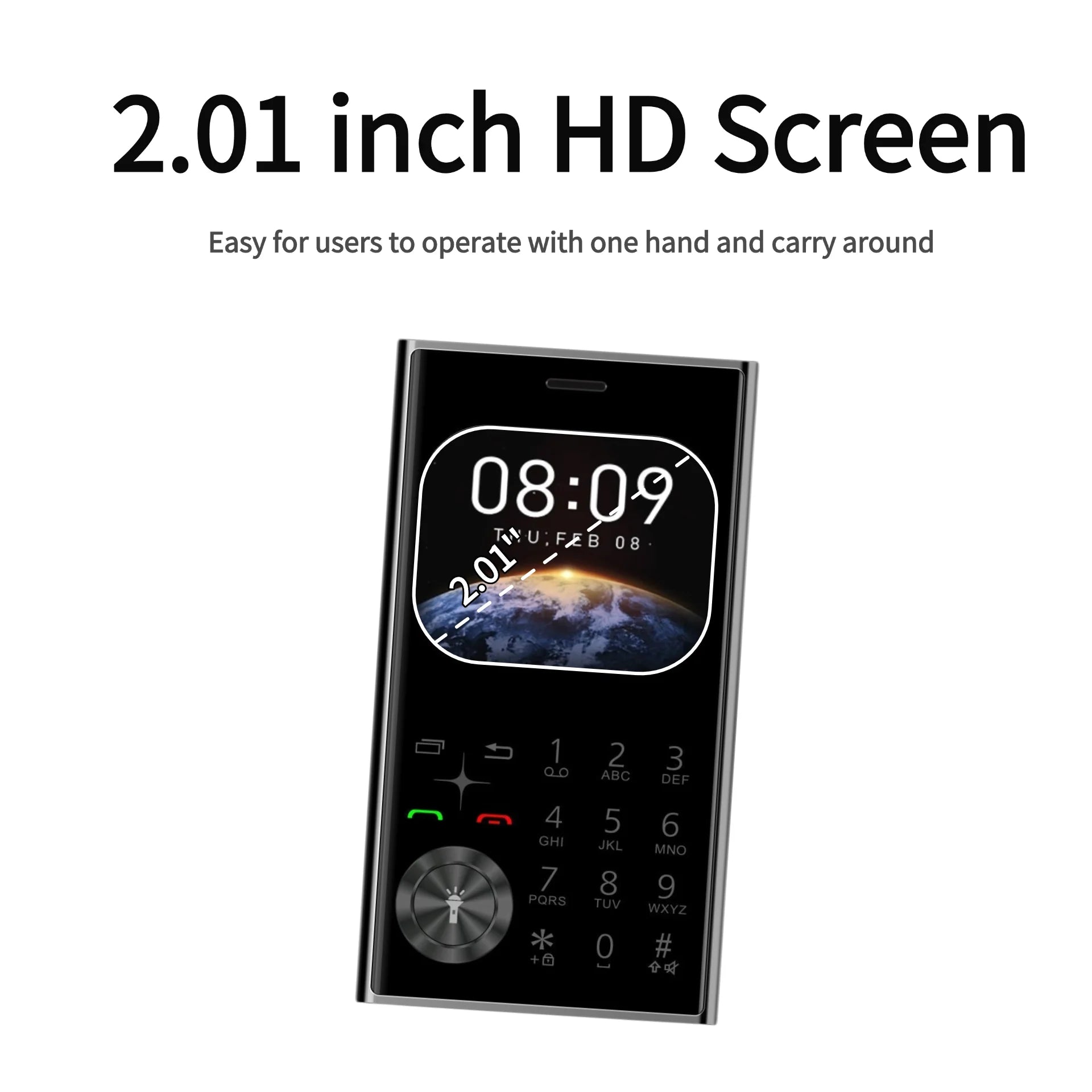 Mumzar credit card size mini phone with 2.01 inch HD screen slim black body numeric keypad and navigation pad Mumzar credit card size mini phone with 2.01 inch HD screen slim black body numeric keypad and navigation pad