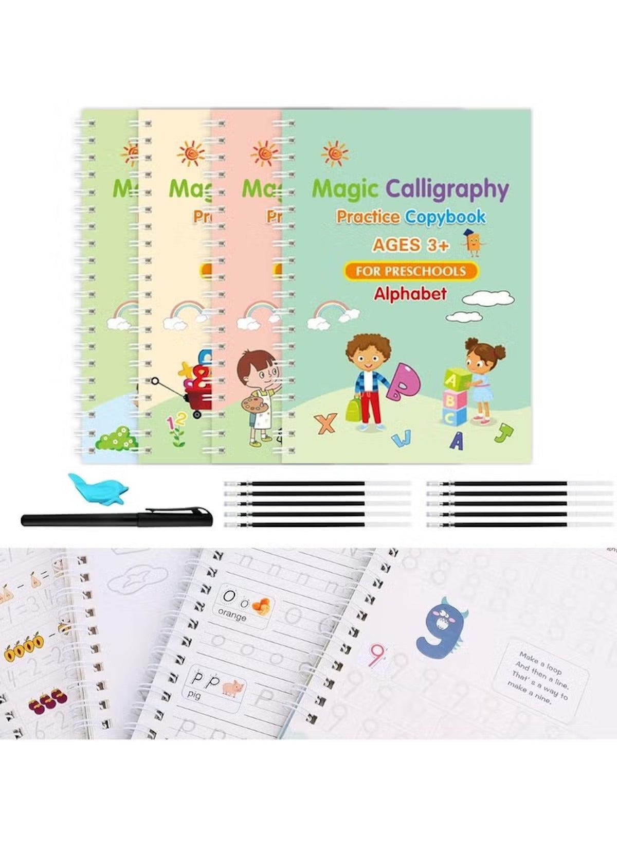 Mumzar magic calligraphy copybook set for preschoolers with alphabet practice and writing pen Mumzar magic calligraphy copybook set for preschoolers with alphabet practice and writing pen