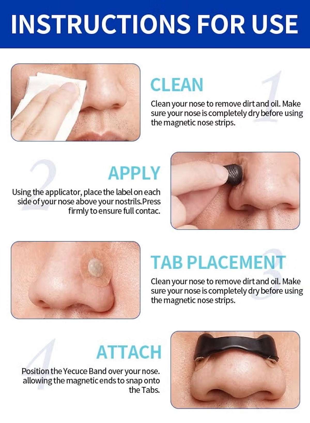 Instructions for using HAYALUX magnetic nasal strips for snoring with clear application steps Instructions for using HAYALUX magnetic nasal strips for snoring with clear application steps
