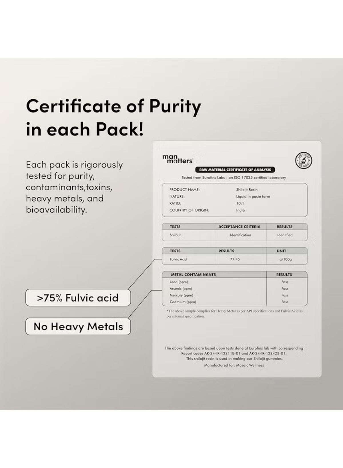 Certificate of Purity for Man Matters Shilajit gummies for men ensuring high quality and no heavy metals Certificate of Purity for Man Matters Shilajit gummies for men ensuring high quality and no heavy metals