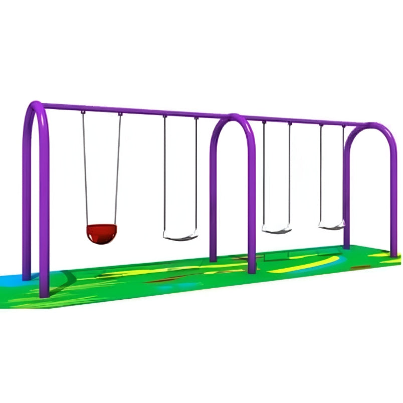 Huitich metal swing set for kids with purple frame and multiple swings on playground Huitich metal swing set for kids with purple frame and multiple swings on playground