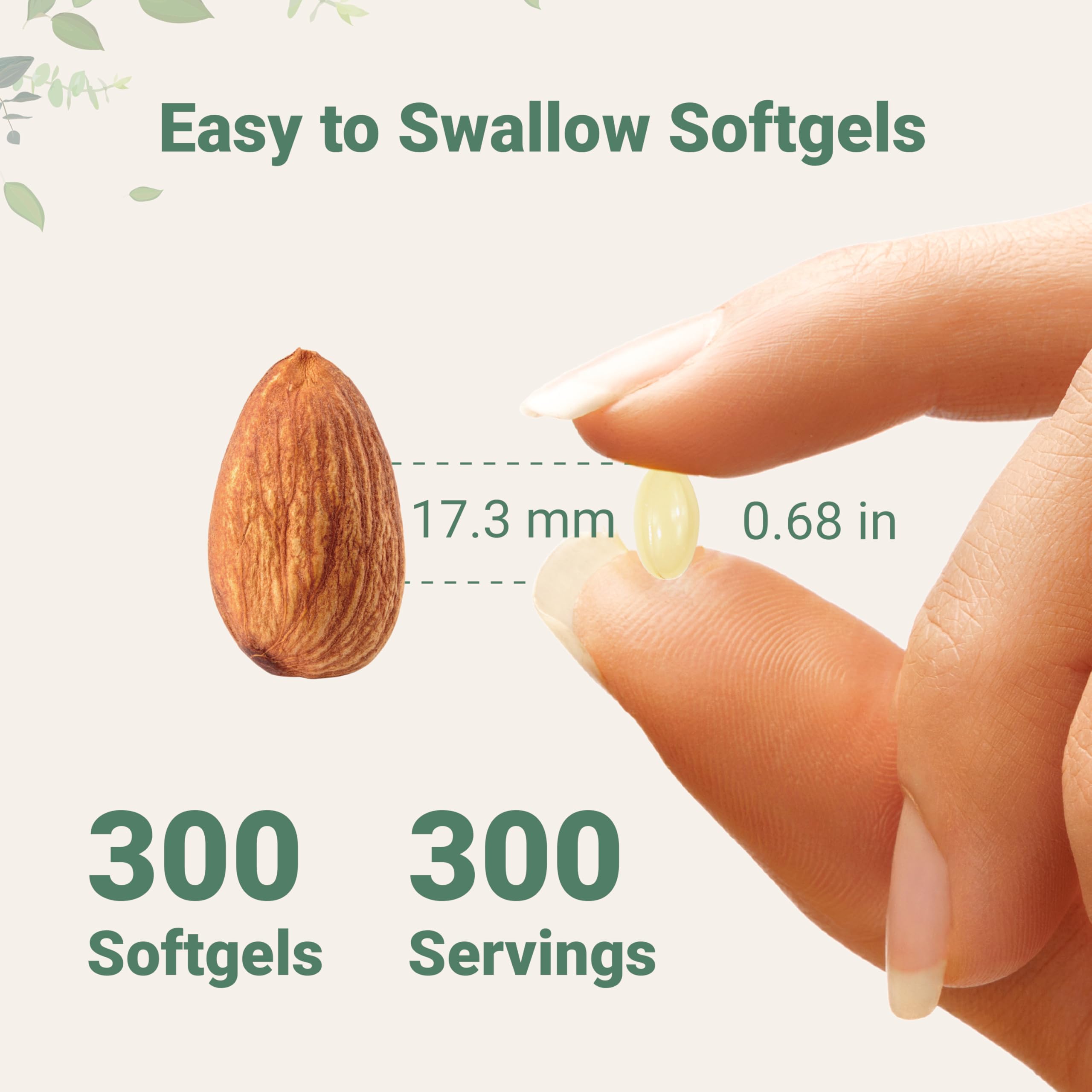 Micro Ingredients Vitamin D3 K2 supplement UAE image showing softgel size next to almond 17 mm Micro Ingredients Vitamin D3 K2 supplement UAE image showing softgel size next to almond 17 mm