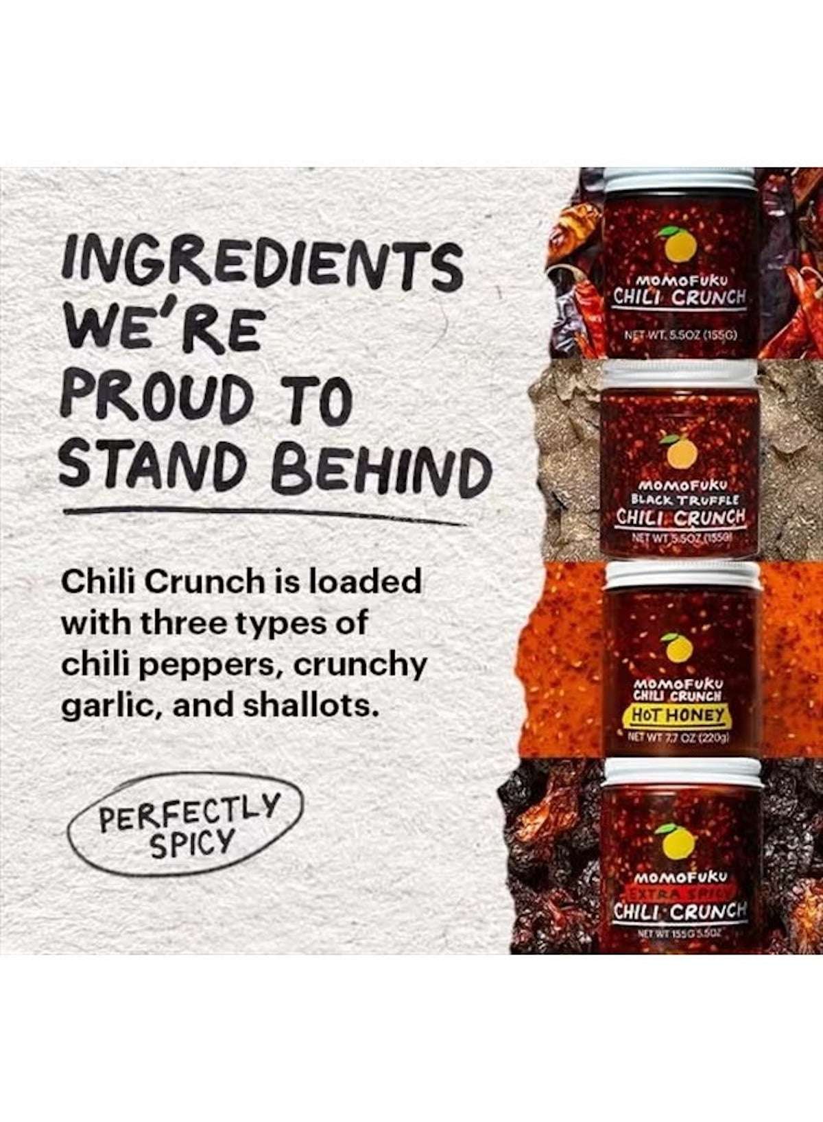Momofuku Chili Crunch UAE jars showcasing ingredients and flavors like chili peppers and garlic Momofuku Chili Crunch UAE jars showcasing ingredients and flavors like chili peppers and garlic